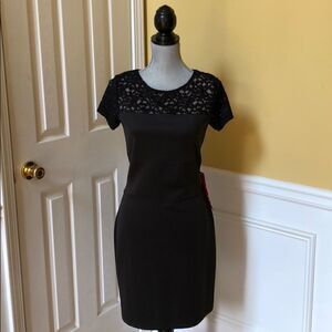Black Evening Dress with Lace Shoulders
